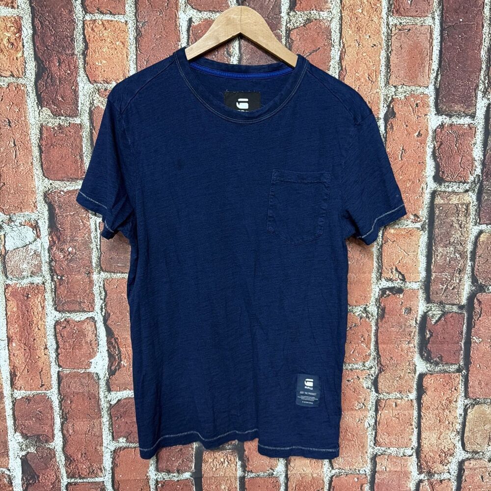 G-Star Raw Shirt Mens Size M Blue Slim Stretch Pocket Casual Pullover Top